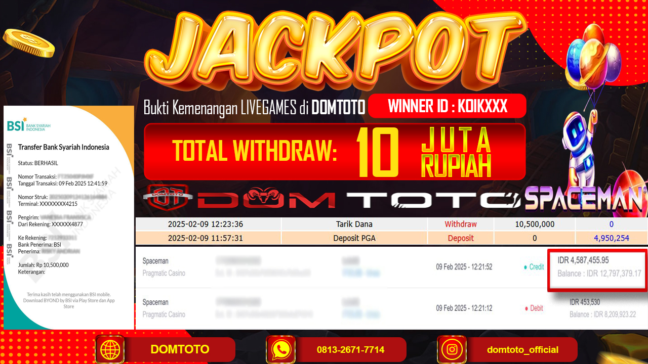 JACKPOT LIVE GAMES SPACEMAN 09 FEBRUARI 2025